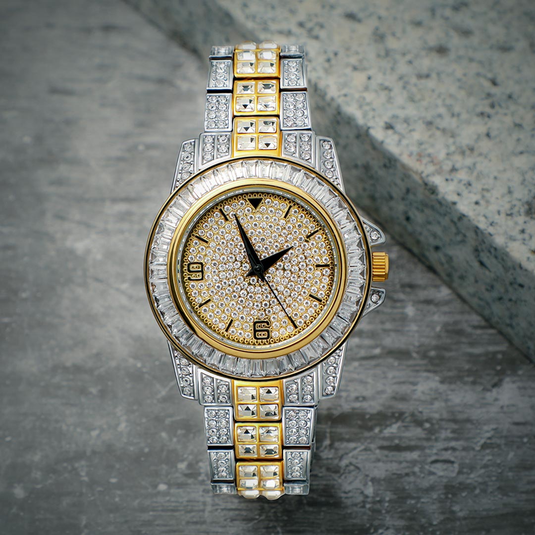 Helloice  18K Gold Two Tone Iced Watch