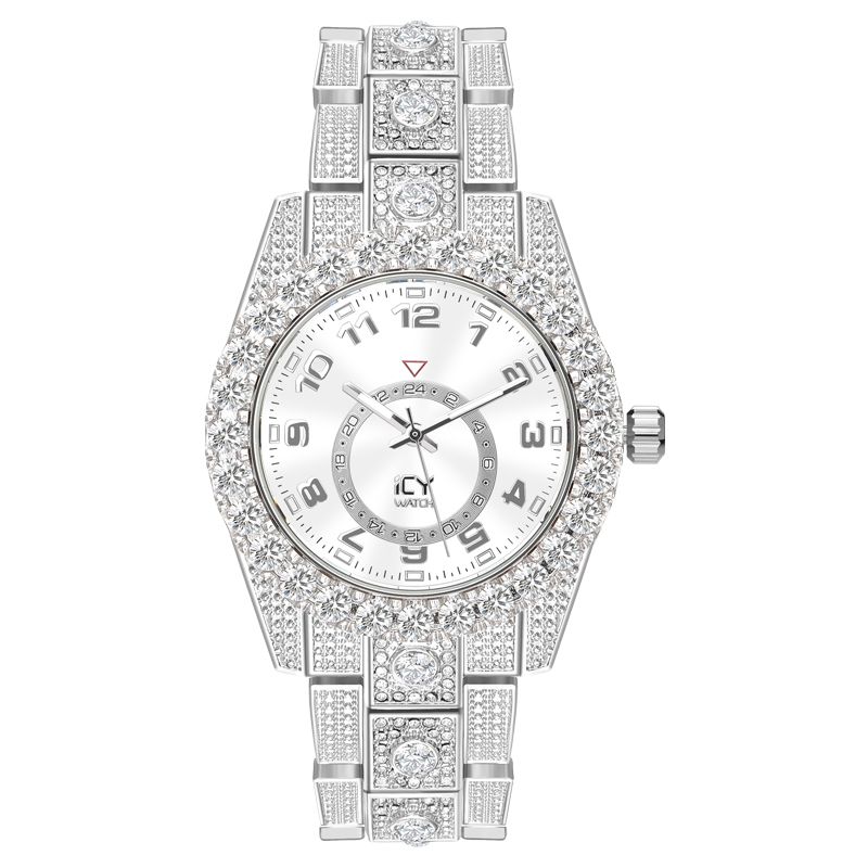 Helloice Iced Arabic Numerals Men's Watch in White Gold