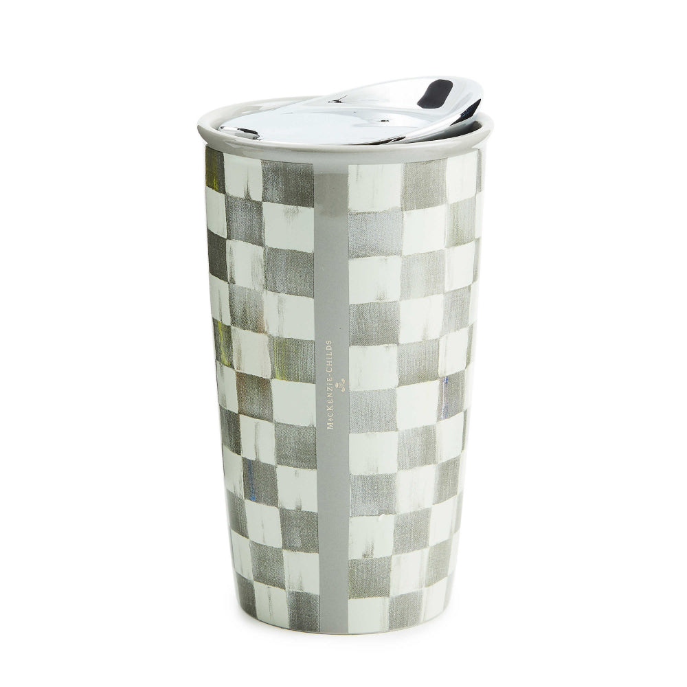 MacKenzie-Childs Sterling Check Ceramic Travel Cup