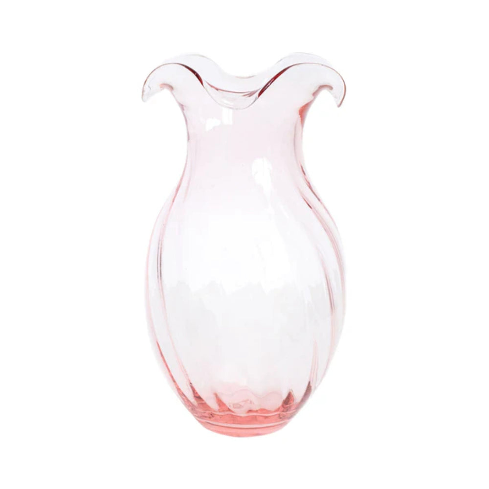 Vietri Hibiscus Pink Glass Vertical Fluted Small Vase