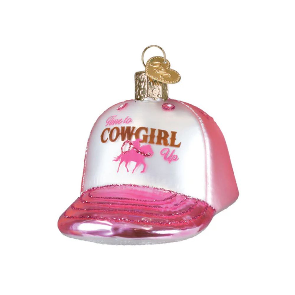 Old World Christmas Cowgirl Trucker Cap Ornament