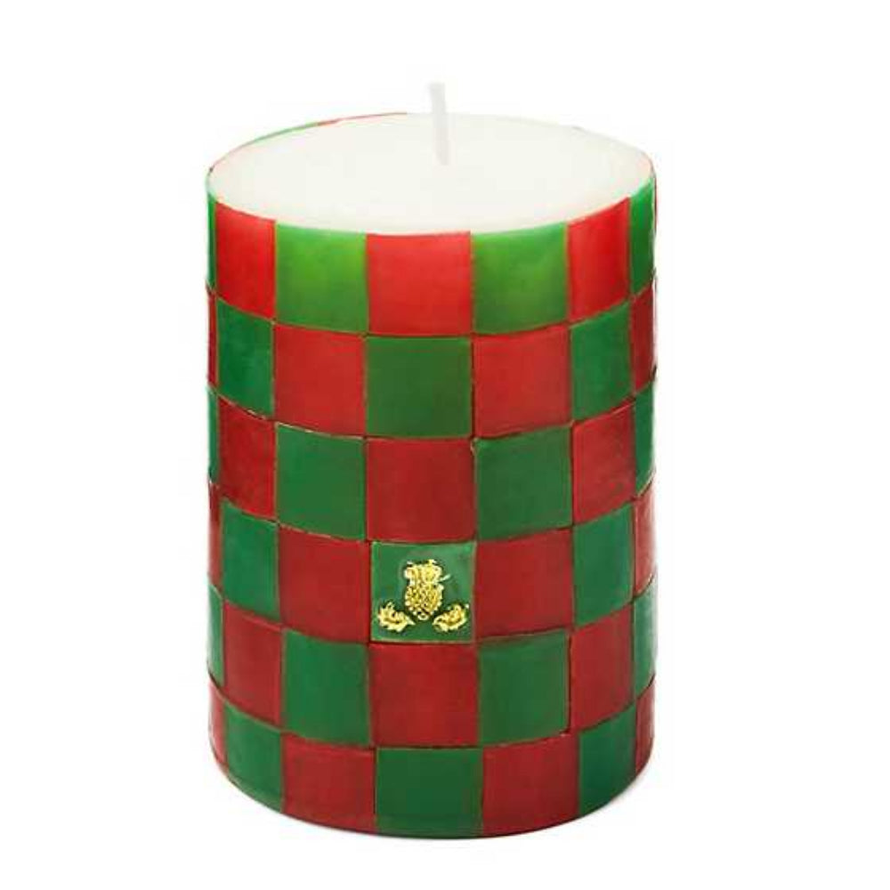 MacKenzie-Childs Check Red & Green 4" Pillar Candle