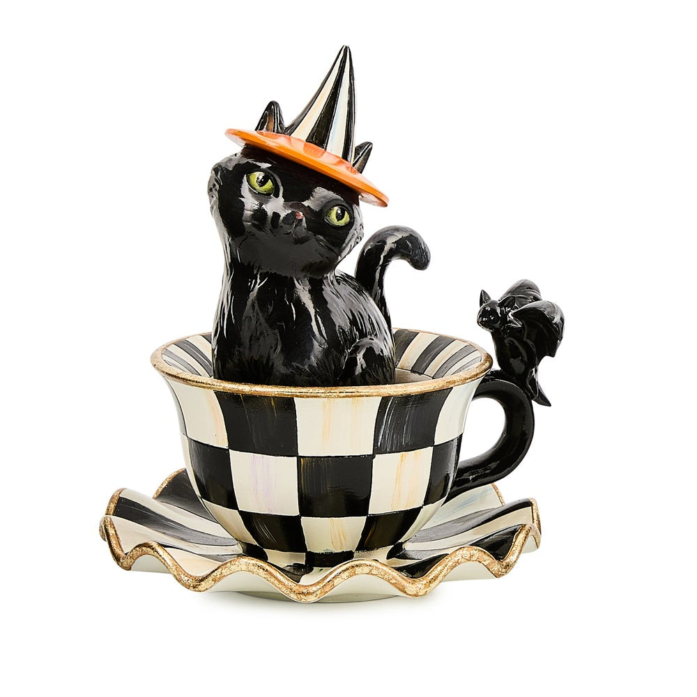 MacKenzie-Childs Courtly Check Teacup Cat Decor