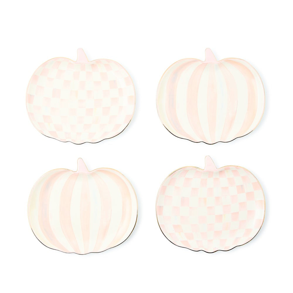 MacKenzie-Childs Rosy Check Pumpkin Dessert Plates - Set of 4