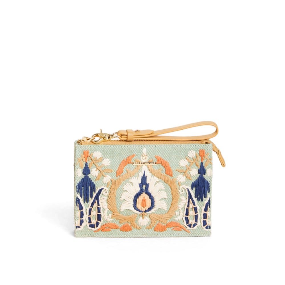Spartina Sophie Straw Wristlet Kalalanta Ikat Palm Sea Foam