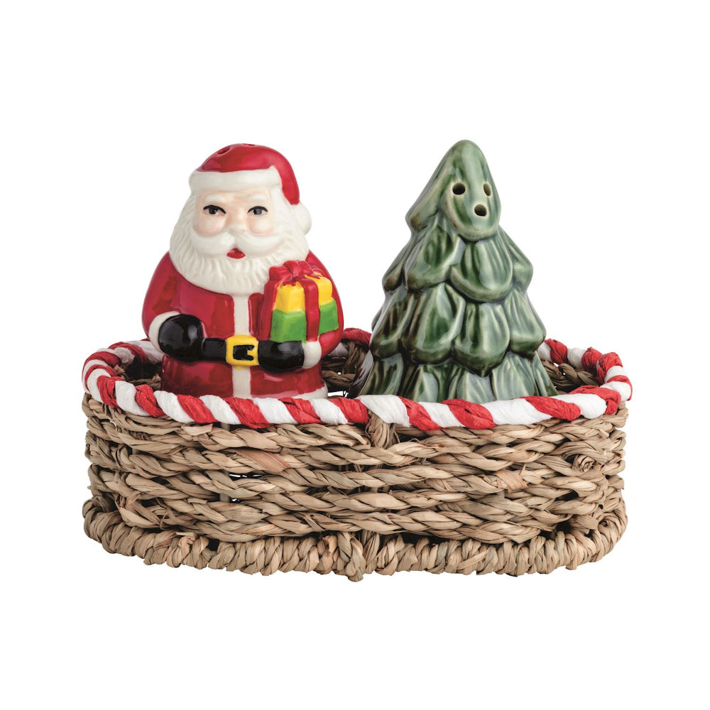 Mud Pie Santa & Tree Salt & Pepper Set with Basket