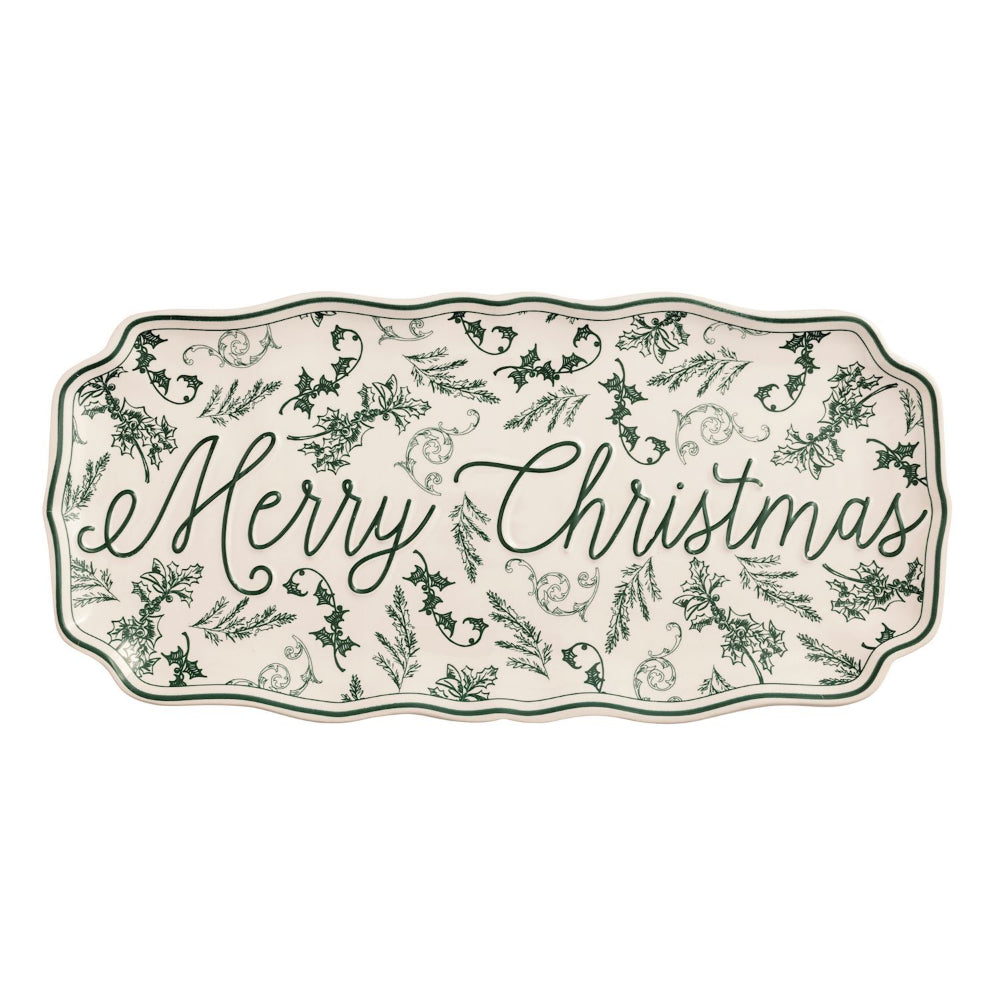 Mud Pie Merry Christmas Green Toile Tray