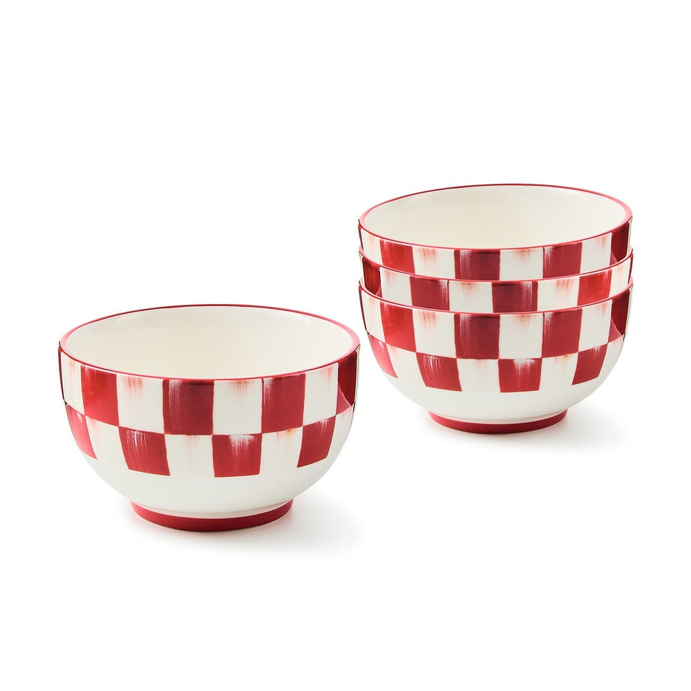 MacKenzie-Childs Cherry Check Breakfast Bowls - Set of 4