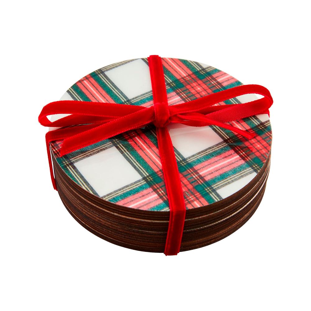 Mud Pie Tartan Lacquer Coaster Set