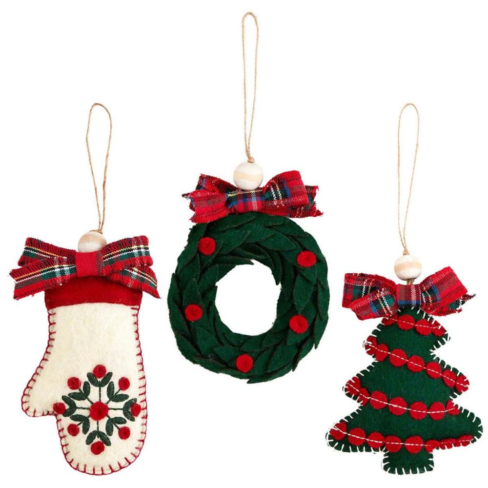 Mud Pie Tartan Bow Felt Ornament
