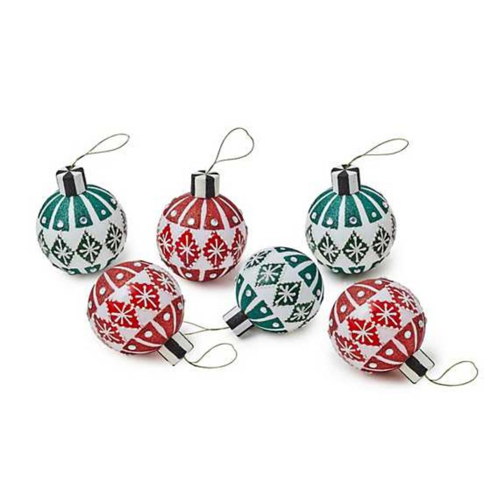 MacKenzie-Childs Cozy Christmas Snowflake Glass Ball Ornaments - Set of 6