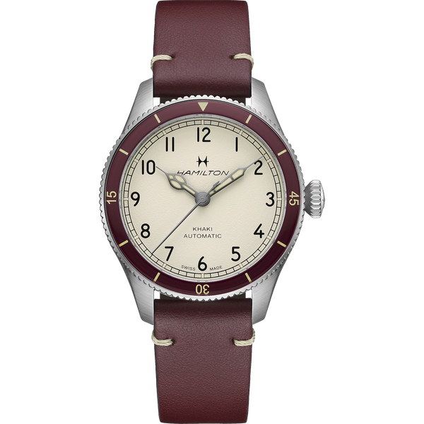 Hamilton H76265810 Khaki Aviation Pilot Pioneer 38mm Automatic Burgandy