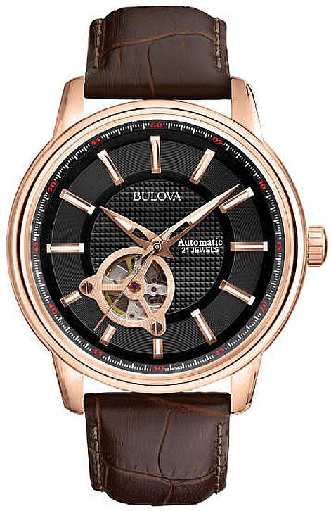 Men's Bulova Classic Automatic Skeleton Leather Strap Watch 97A109