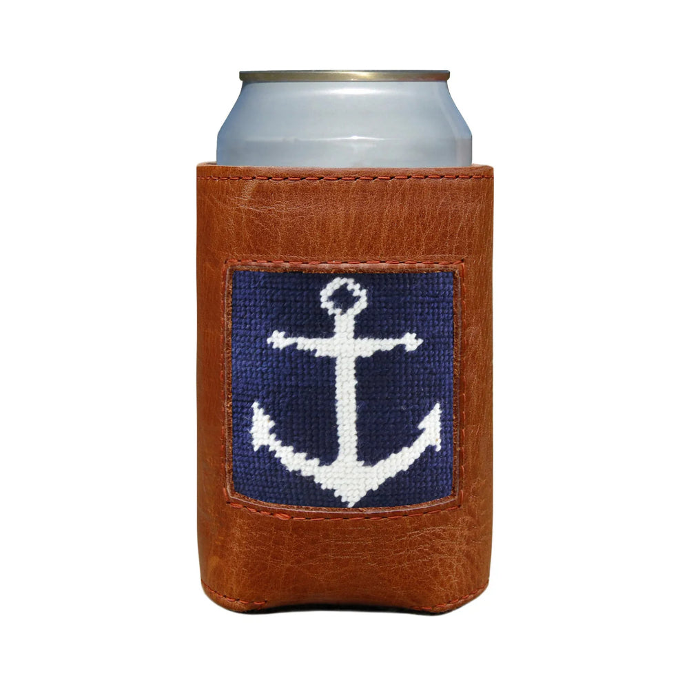 Smathers & Branson Anchor Needlepoint Can Cooler (Dark Navy)