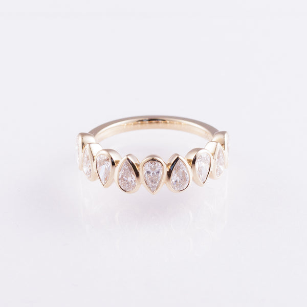 1.51 Ct Pear Bezel Band with 9 Lab-Grown Diamond Stones in 14K Yellow Gold