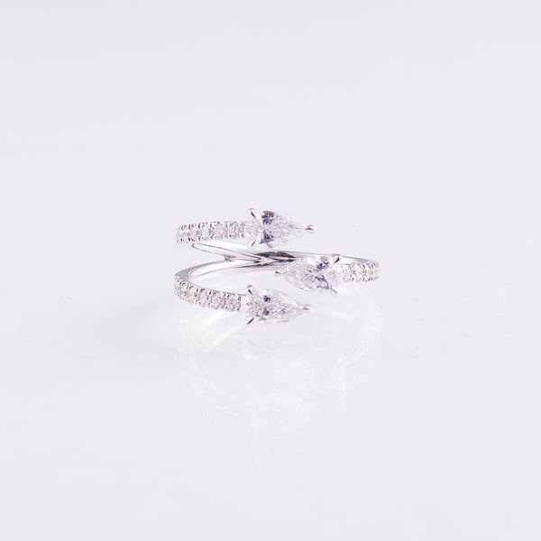 Triple Pear Diamond Ring with Pavé Band – 2.57 ctw, 14K White Gold