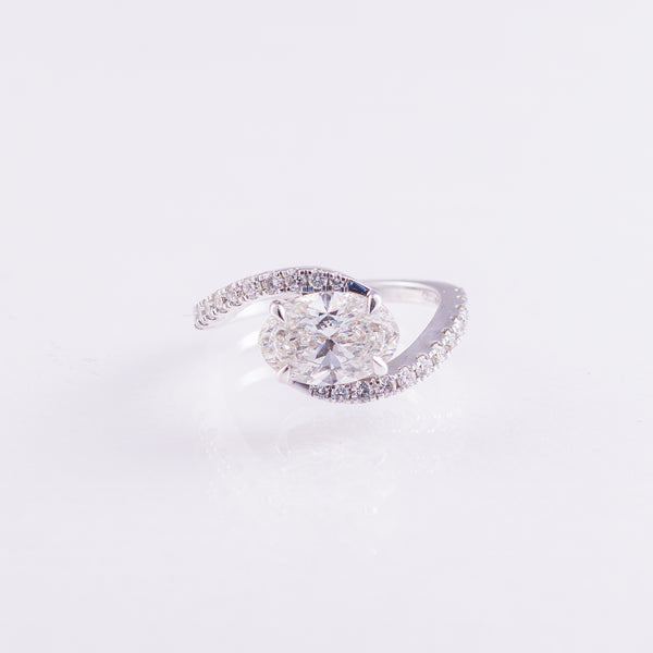 2.57ct East-West Oval Lab-Grown Diamond Ring in 14k White Gold with Pavé Wave Band