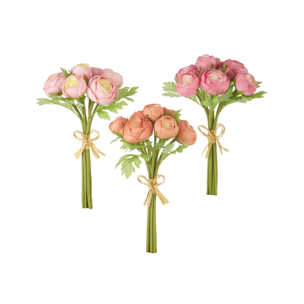 Raz Imports 11" Peach & Pink Soft Touch Ranunculus Bundle