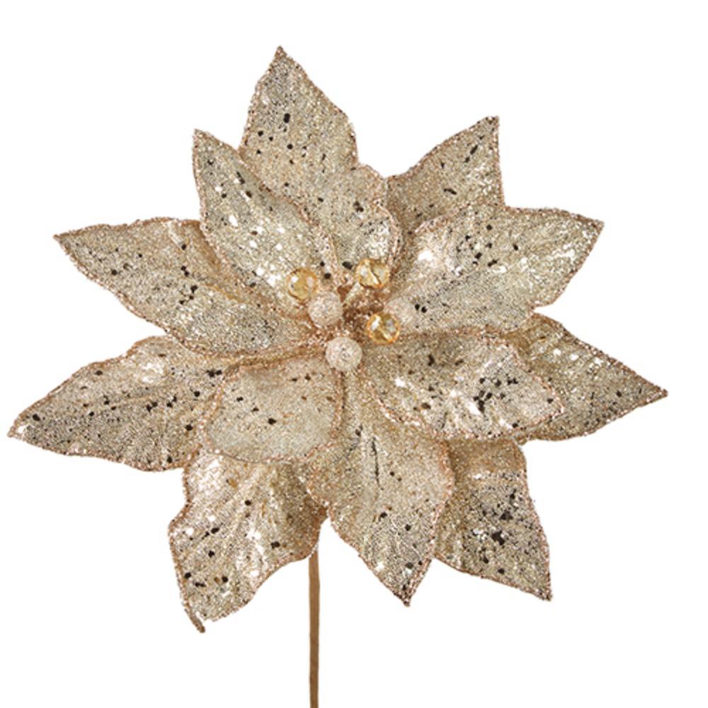 23" Champagne Glittered Poinsettia Stem