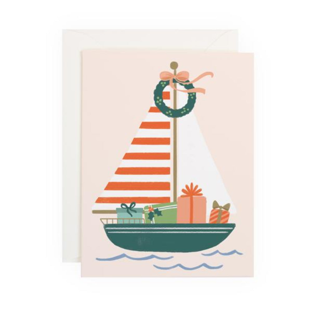 Anchor Point Paper Co. Holiday Sailboat Blank Greeting Card