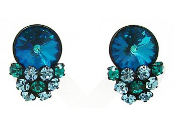 Vintage Blue Rivoli Rhinestone Earrings