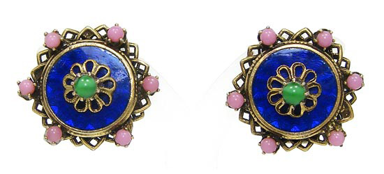 Vintage Blue Guilloche Enamel Victorian Revival Earrings