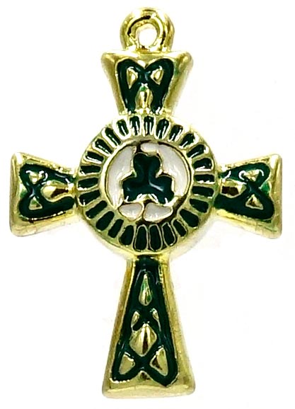Enamel Celtic Cross Charm Pendant With Shamrock