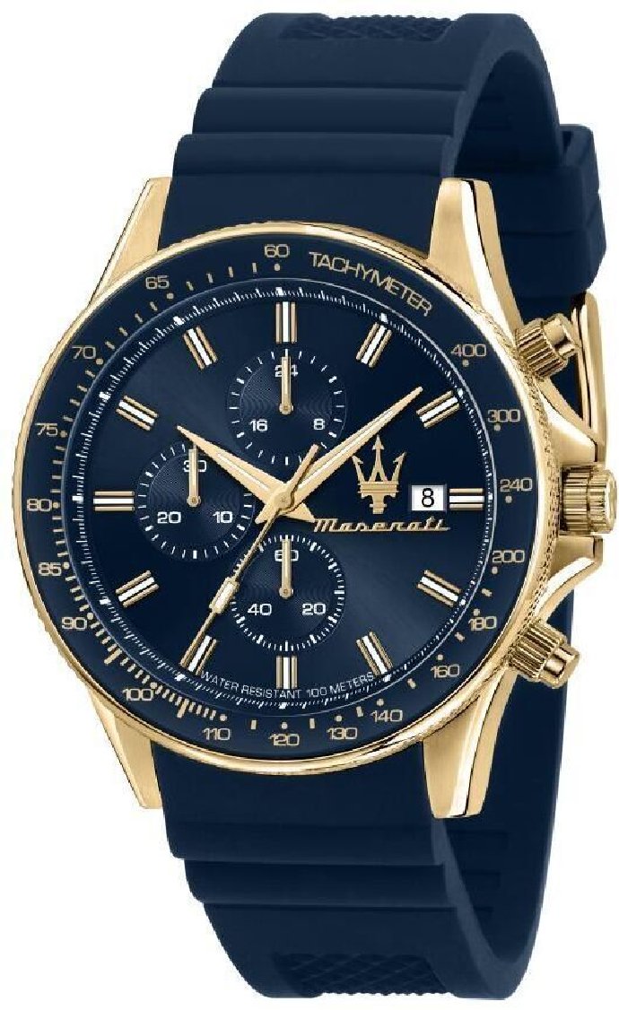 Maserati Sfida R8871640004 Men's Chronograph Watch Blue Dial Gold-Tone Case