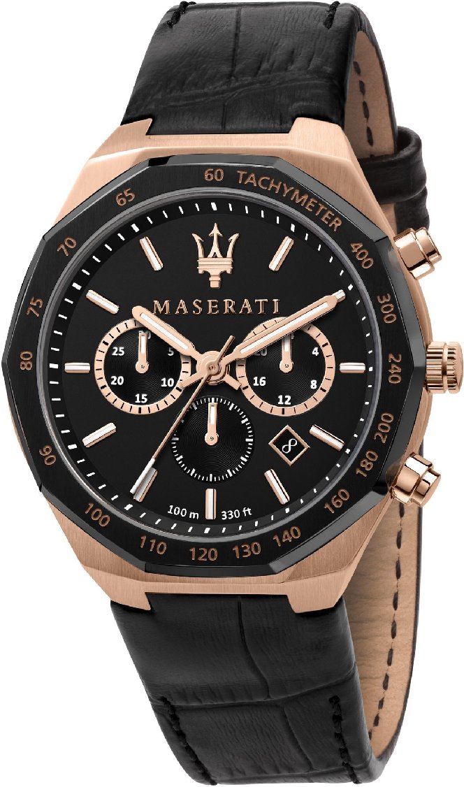 Maserati Stile R8871642001 Men's Chronograph Watch Black Dial Rose Gold Steel