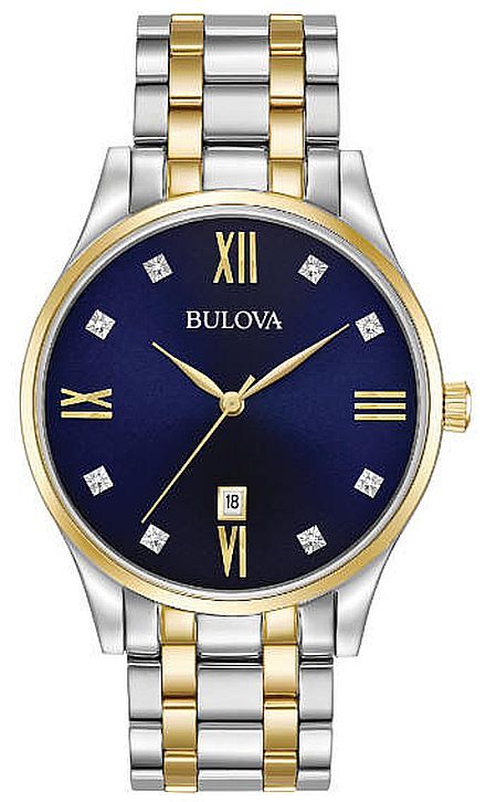 Men's Bulova Classic Diamond Dial Two Tone Steel Dressy Watch 98D130