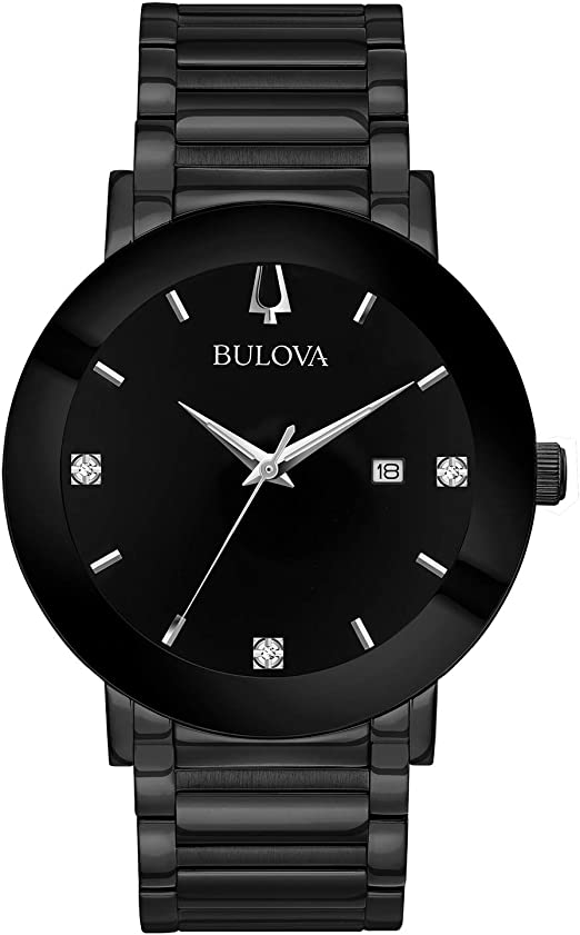 Men's Bulova Futuro Black Steel Dressy Diamond Watch 98D144