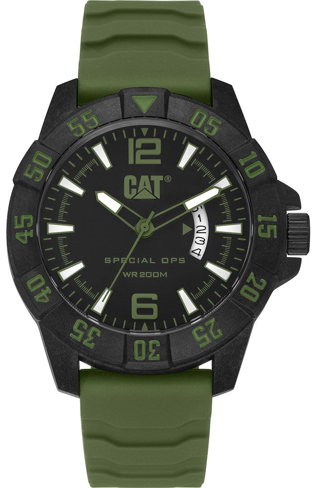 Men's CAT Caterpillar Special Ops Green Silicone Strap Watch K412123133