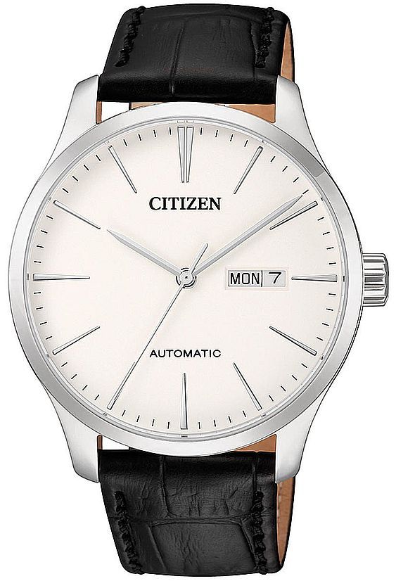 Men's Citizen Automatic Black Leather Strap Day-Date Watch NH8350-08B