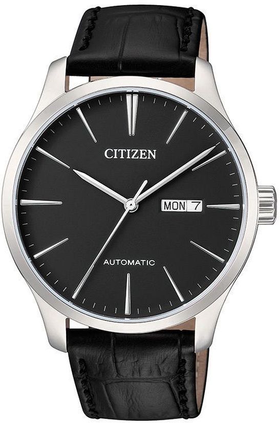 Men's Citizen Automatic Black Leather Strap Watch NH8350-08E