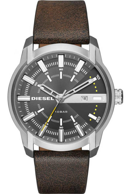 Men's Diesel Armbar Dark Brown Leather Strap Watch DZ1782