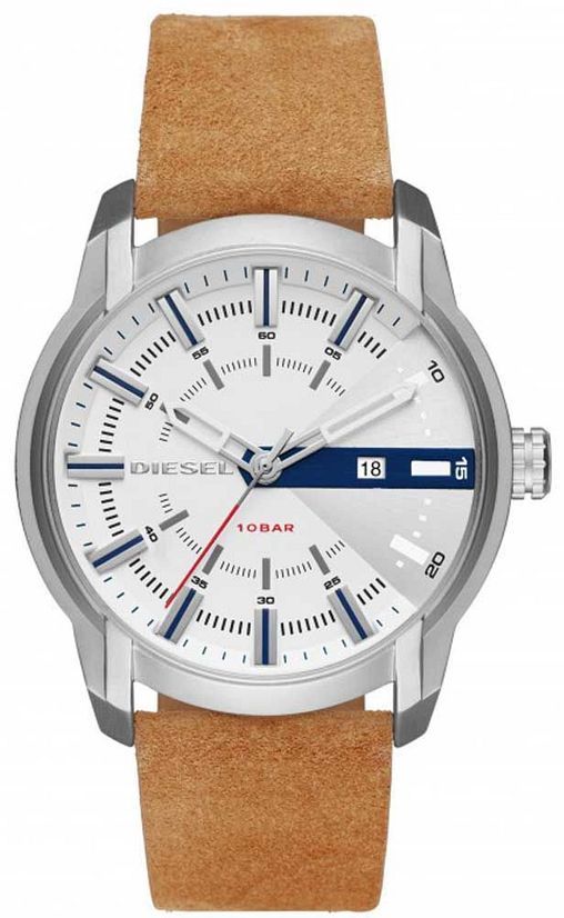 Men's Diesel Armbar Light Brown Leather Strap Watch DZ1783