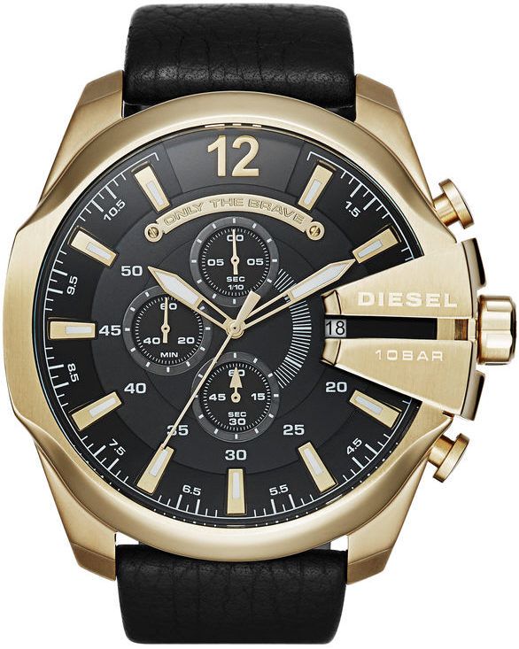 Men's Diesel Mega Chief Chronograph Leather Strap Watch DZ4344