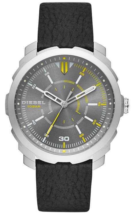 Men's Diesel Machinus Black Leather Strap Watch DZ1739