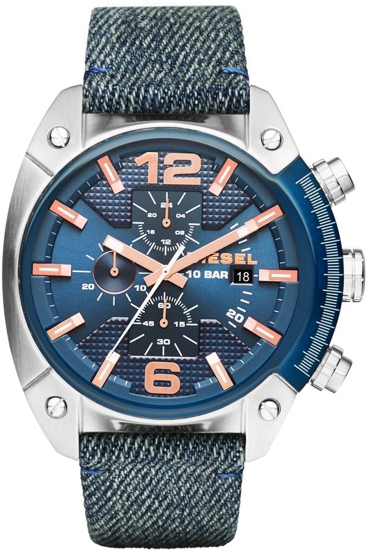 Men's Diesel Overflow Chronograph Denim Band Watch DZ4374