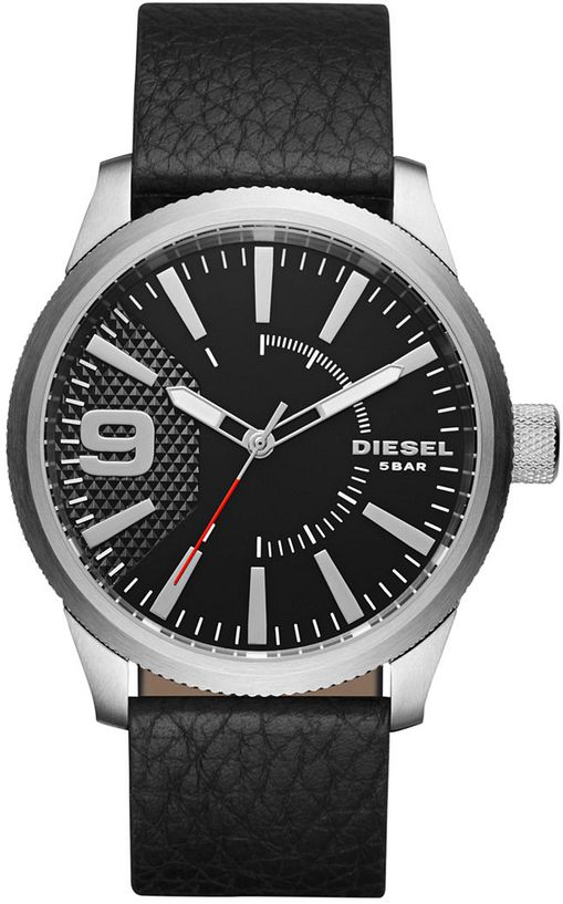 Men's Diesel Rasp Black Leather Strap Watch DZ1766