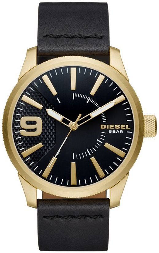 Men's Diesel Rasp Black Leather Strap Watch DZ1801