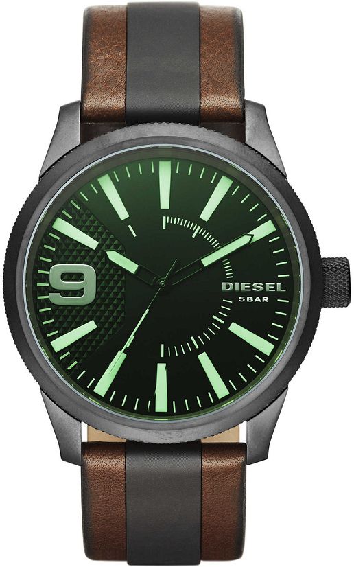 Men's Diesel Rasp Dark Brown Leather Strap Watch DZ1765