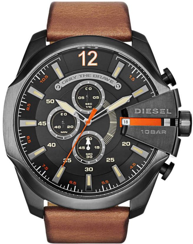 Men's Diesel Mega Chief Chronograph Leather Strap Watch DZ4343