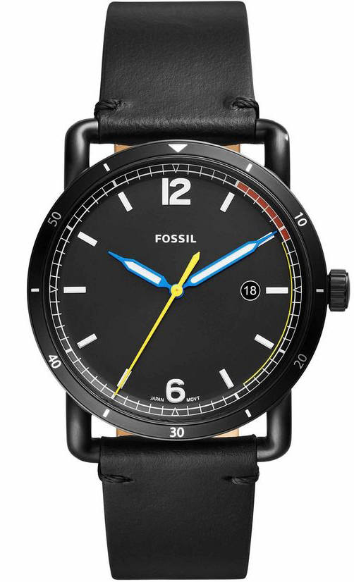 Men's Fossil Commuter Black Leather Strap Watch FS5416