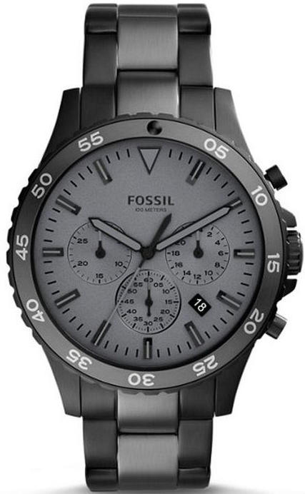 Men's Fossil Crewmaster Grey Tone Steel Chronograph Watch CH3073