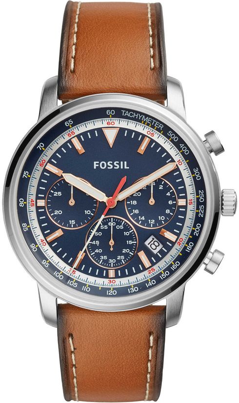 Men's Fossil Goodwin Chronograph Brown Leather Strap Watch FS5414