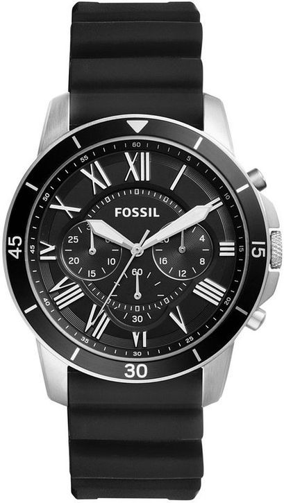 Men's Fossil Grant Black Silicone Band Chronograph Watch FS5254