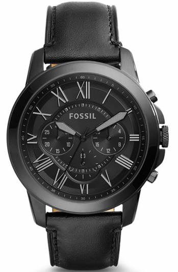 Men's Fossil Grant Chronograph Black Leather Watch FS5132
