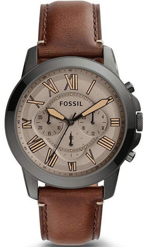 Men's Fossil Grant Chronograph Dark Brown Leather Strap Watch FS5214