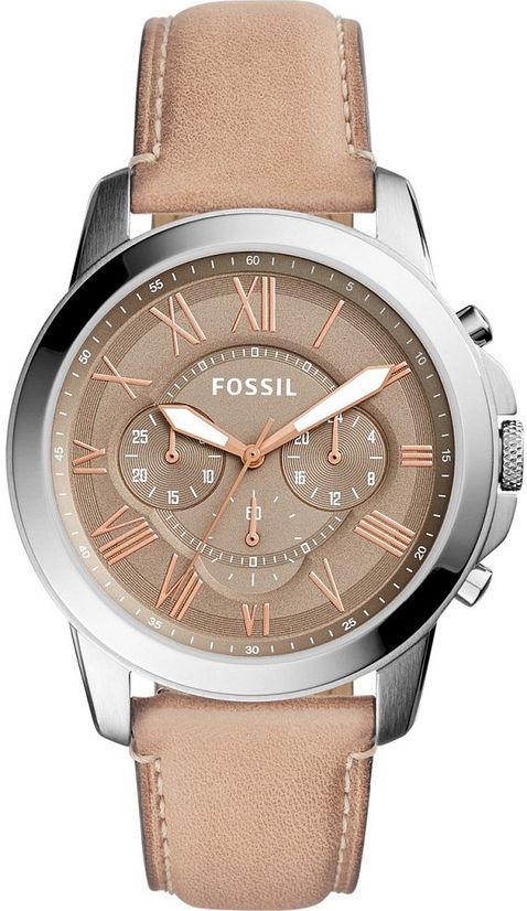 Men's Fossil Grant Round Chronograph Leather Strap Watch FS5209